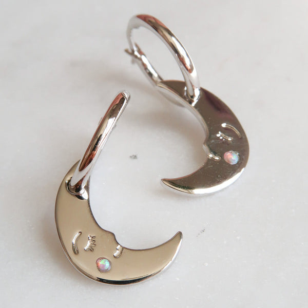 You are my Moonlit Secret Moon Hoop Earrings in Silver